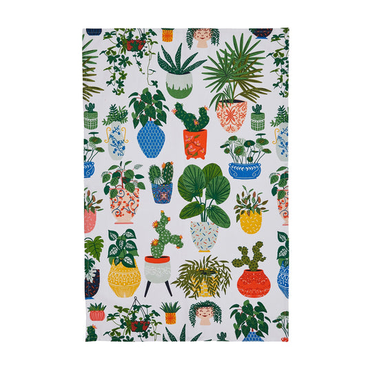 Pot Plants Cotton Tea Towel in Green