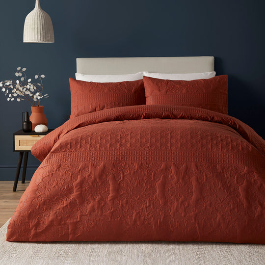 Avery Stripe Duvet Cover Set in Terracotta