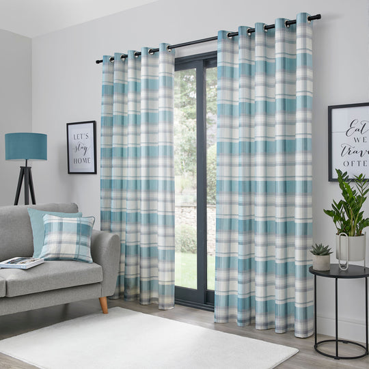 Balmoral Check Eyelet Curtains in Duck Egg