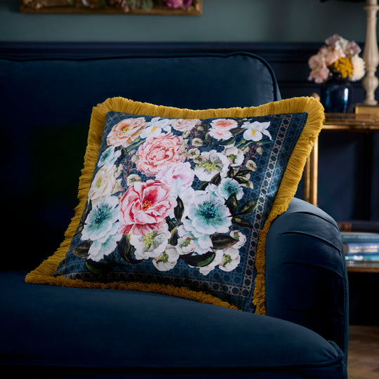Bouquet List Cushion in Blue 43 x 43cm