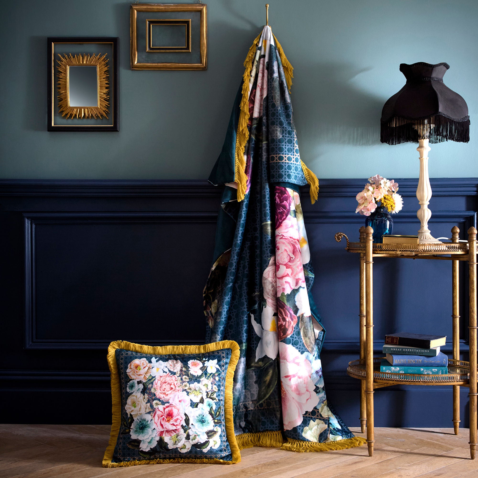 Bouquet List Cushion in Blue 43 x 43cm - Cushion - Laurence Llewelyn-Bowen