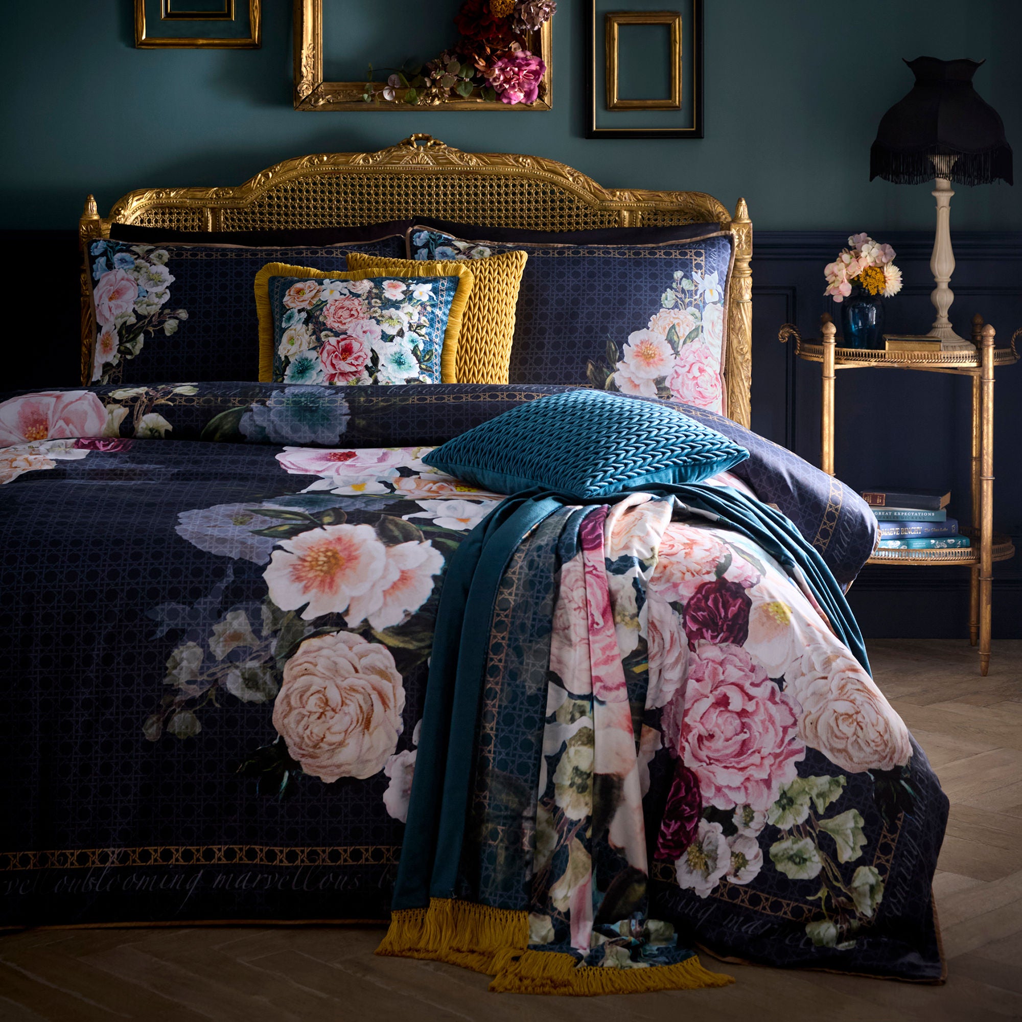 Bouquet List Cushion in Blue 43 x 43cm - Cushion - Laurence Llewelyn-Bowen