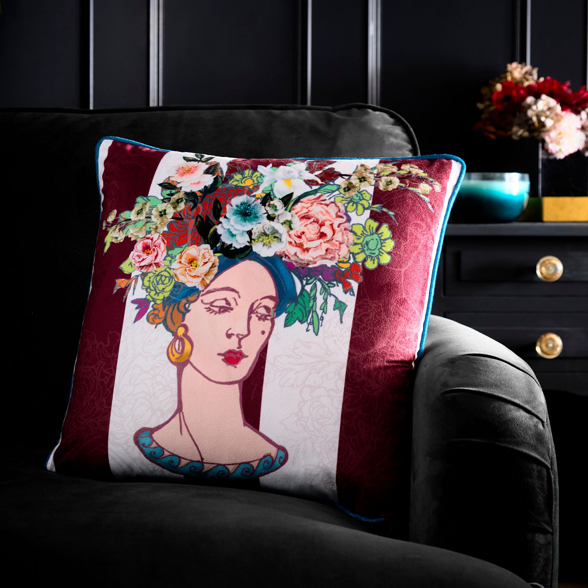 Bouquet Lady Cushion in Multi 43 x 43cm - Cushion - Laurence Llewelyn-Bowen