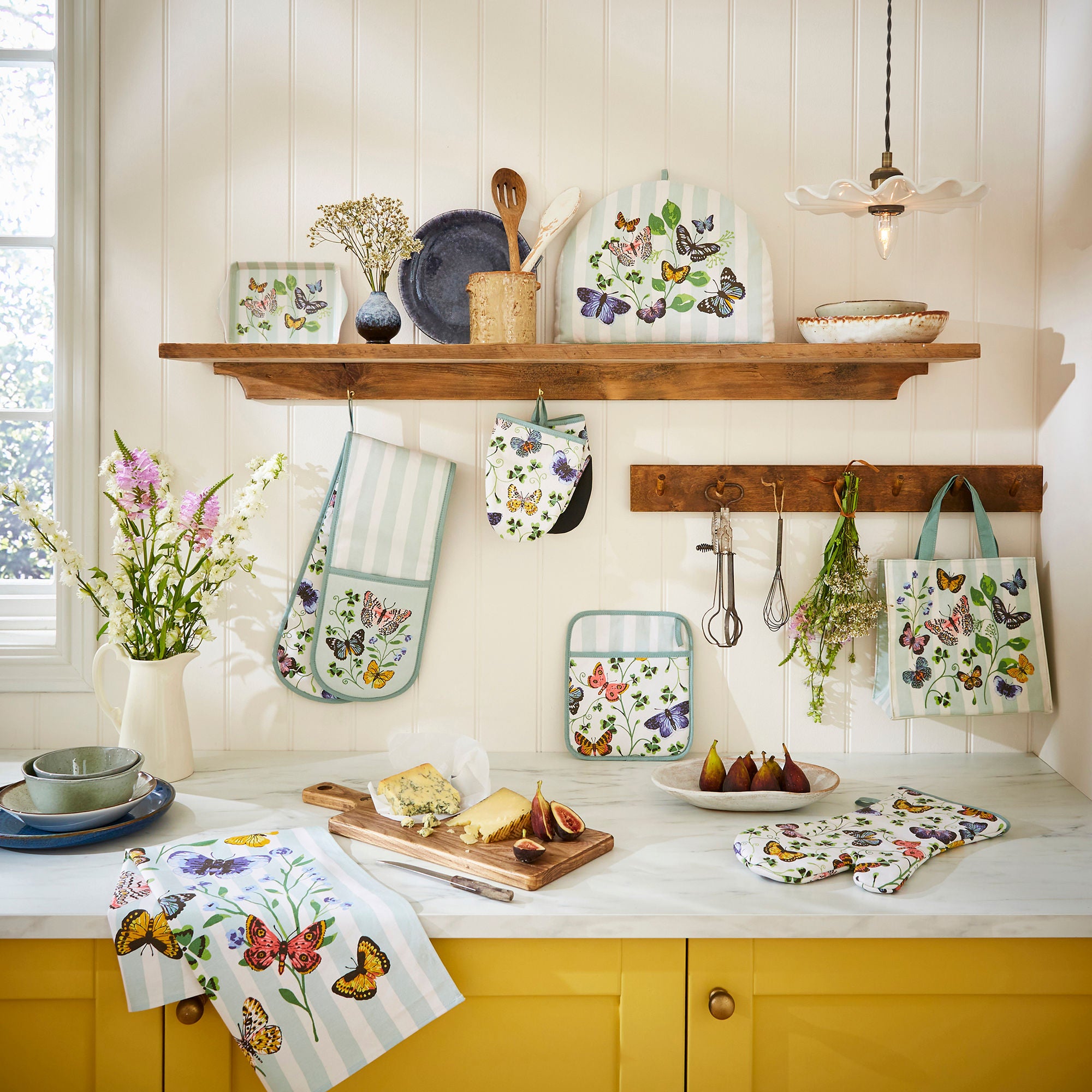 Butterfly Grove Cotton Tea Towel in Blue - Tea Towel - Ulster Weavers