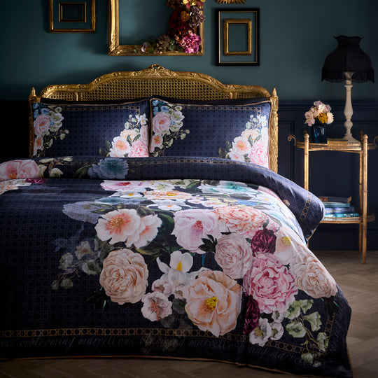 Bouquet List Duvet Cover Set in Navy