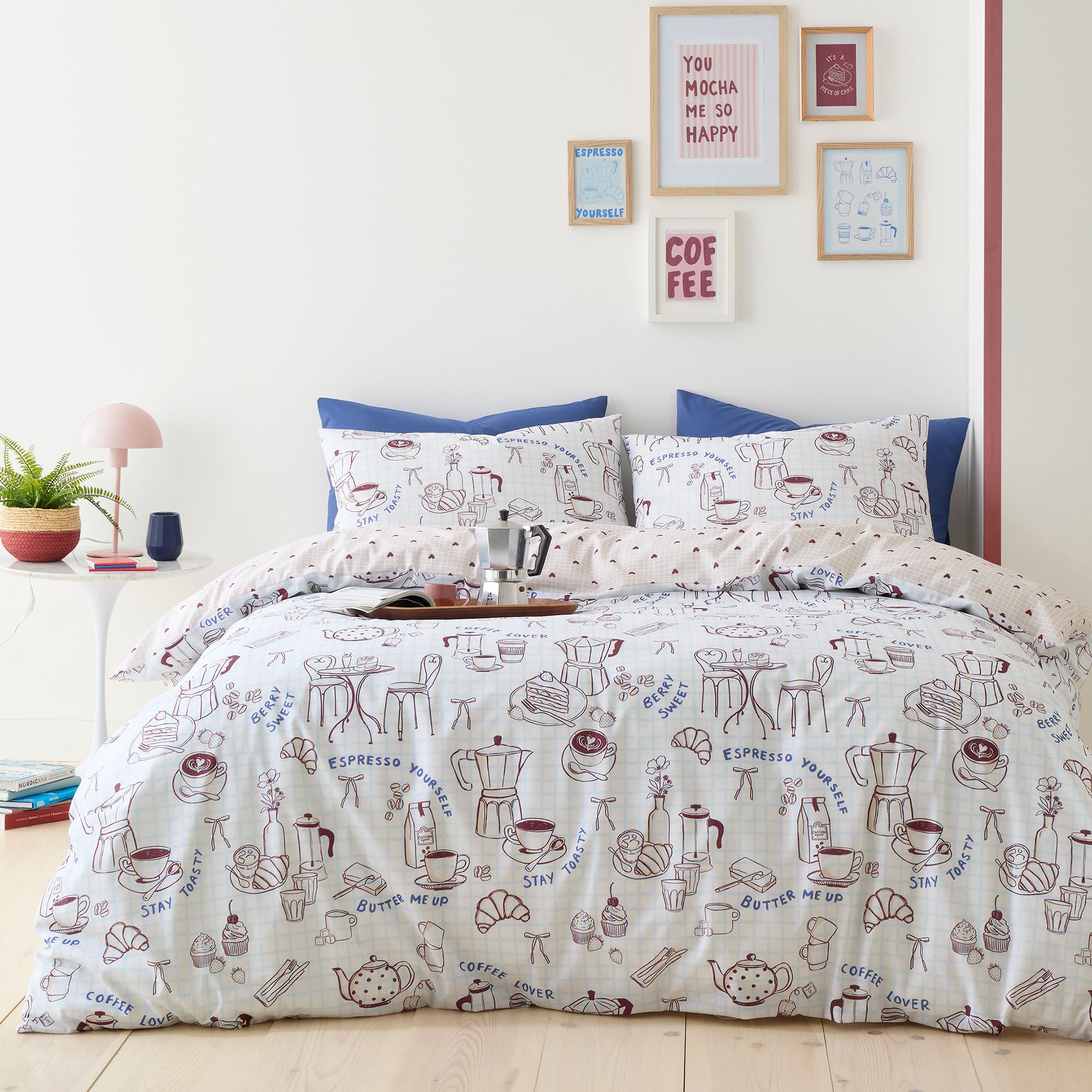 Coffee Club Duvet Cover Set in Blue - Duvet Cover Set - Fusion