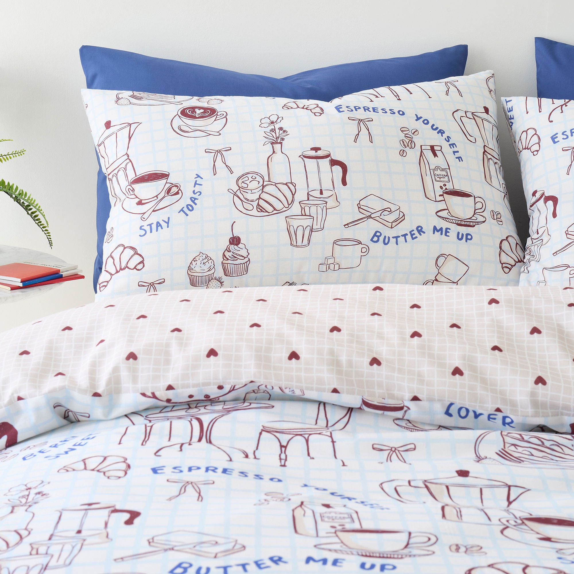 Coffee Club Duvet Cover Set in Blue - Duvet Cover Set - Fusion