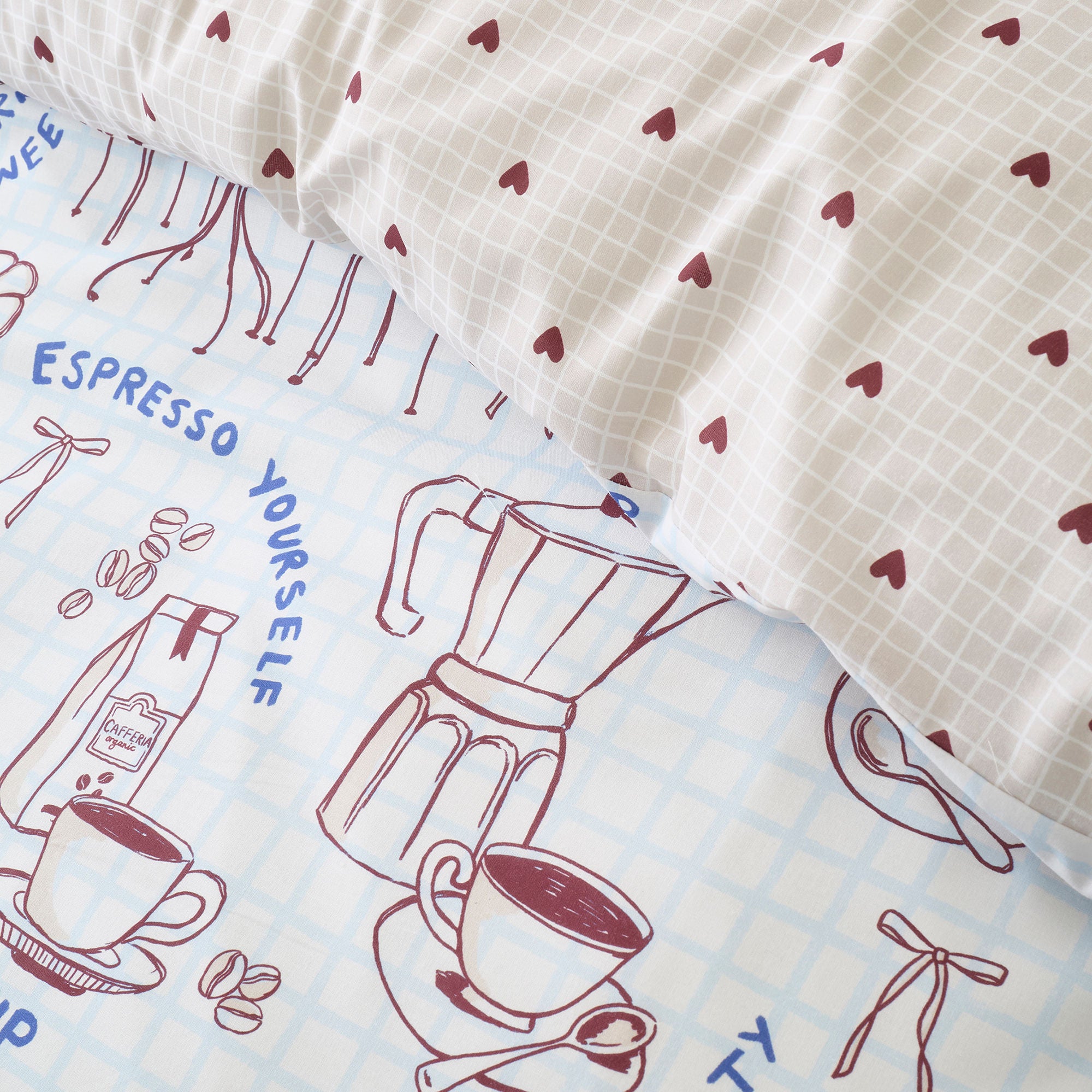 Coffee Club Duvet Cover Set in Blue - Duvet Cover Set - Fusion