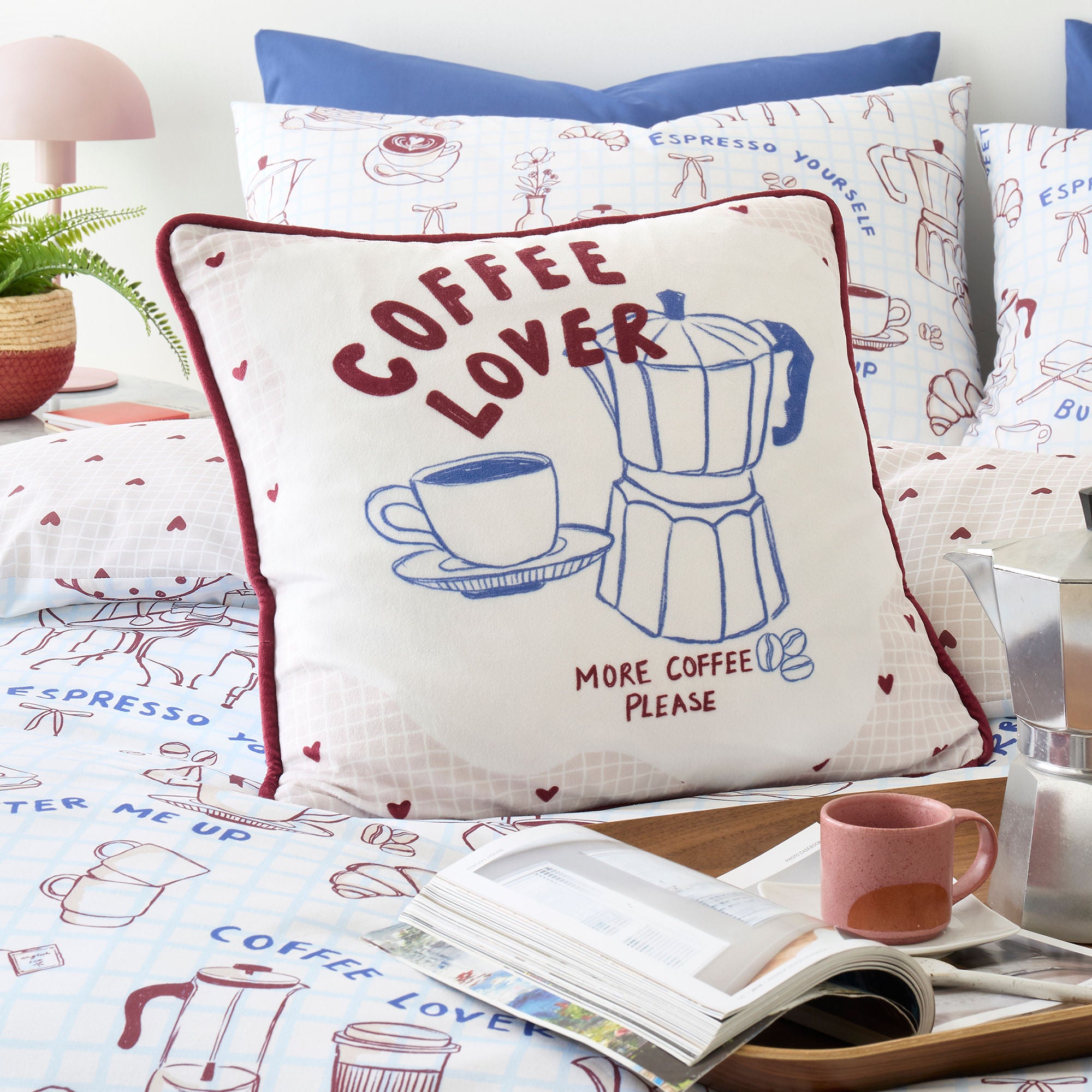 Coffee Club Cushion in Blue 43 x 43cm - Cushion - Fusion