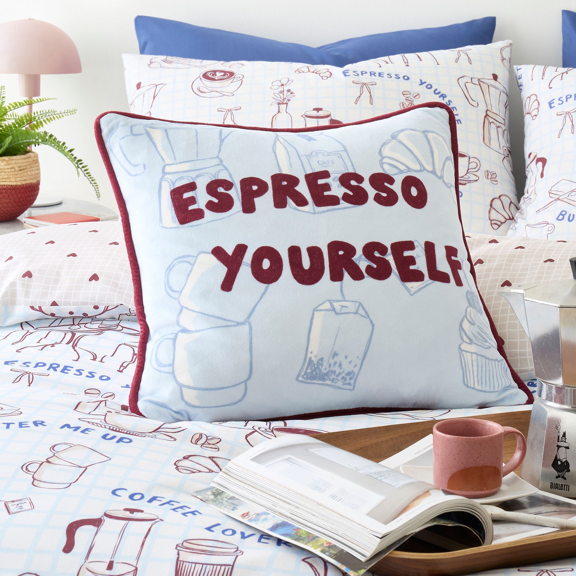 Coffee Club Cushion in Blue 43 x 43cm - Cushion - Fusion