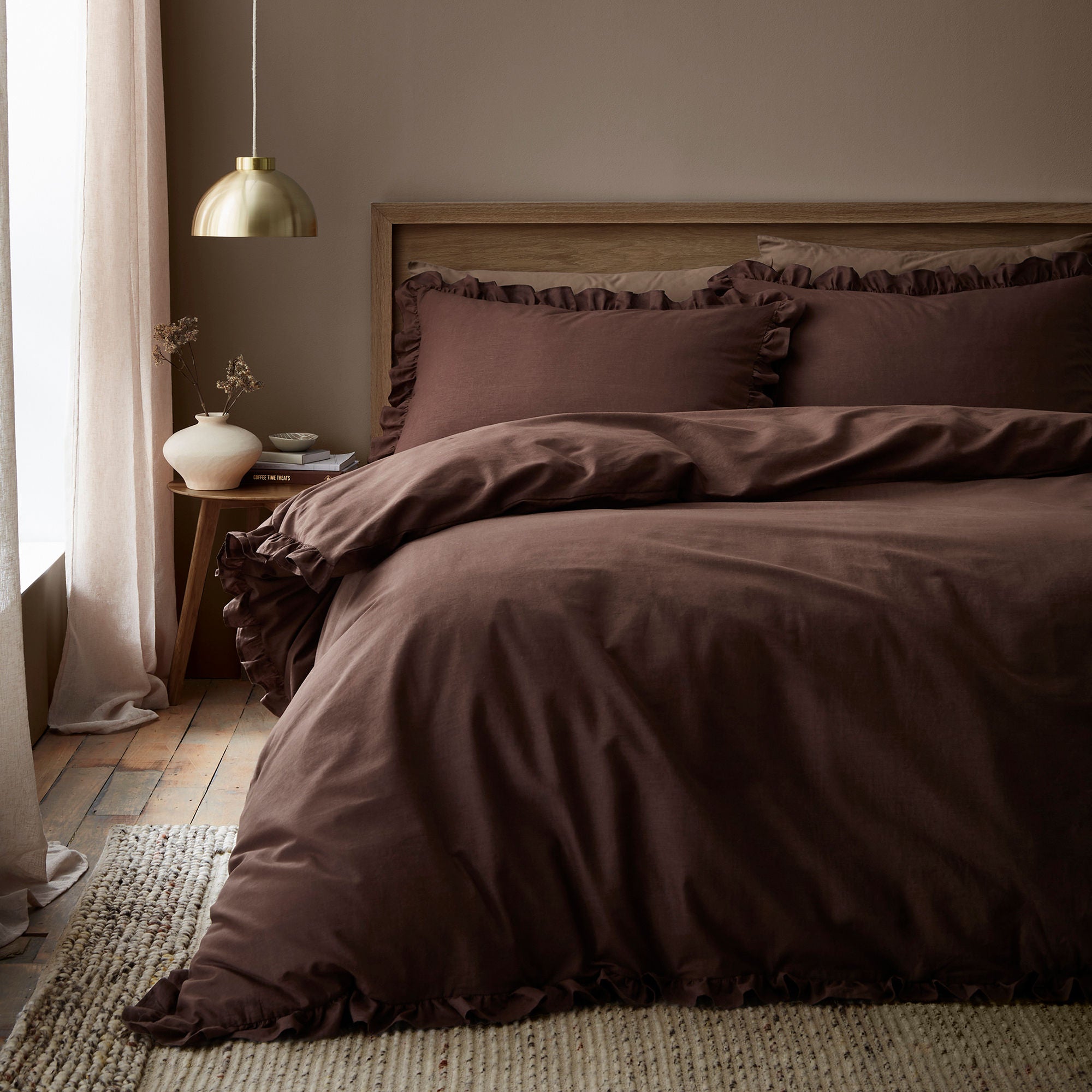 Cassia Frill Duvet Cover Set in Chocolate - Duvet Cover Set - Appletree Loft