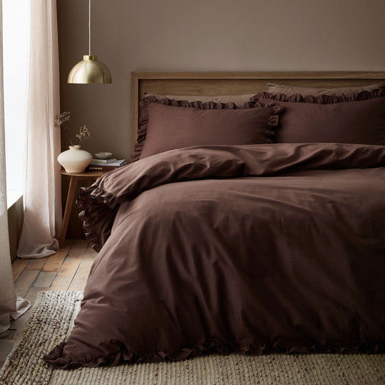 Cassia Frill Duvet Cover Set in Chocolate
