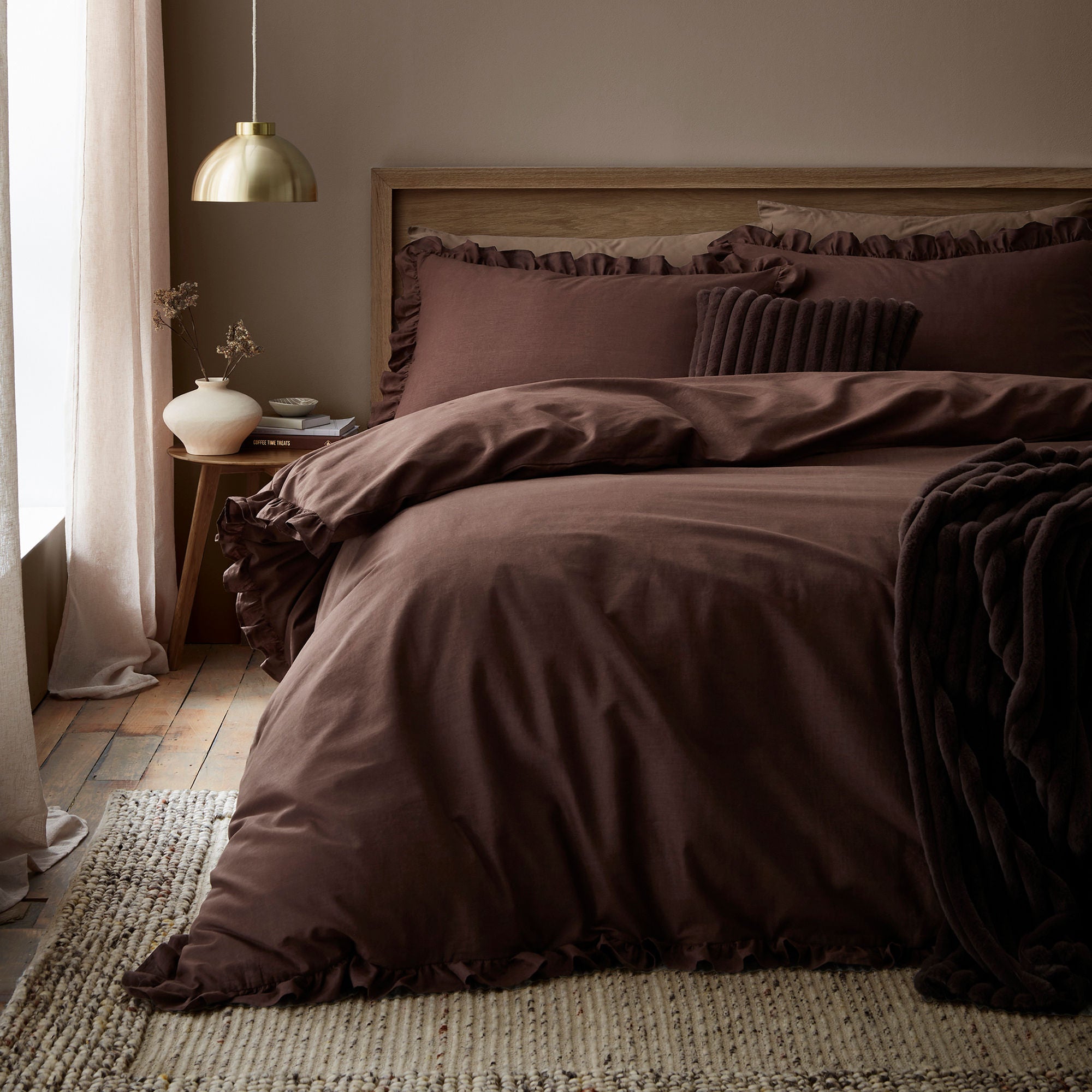 Cassia Frill Duvet Cover Set in Chocolate - Duvet Cover Set - Appletree Loft