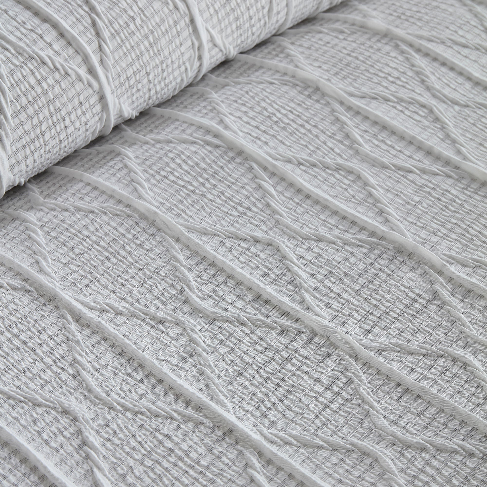 Crinkle Stripe Duvet Cover Set in White - Duvet Cover Set - Serene