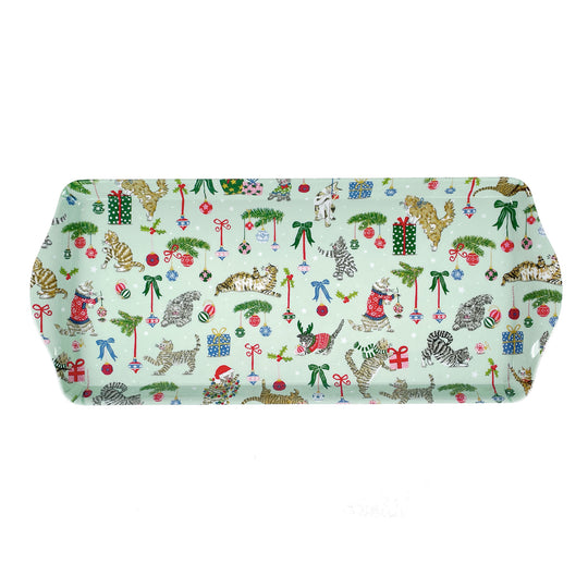 Christmas Cats Small Serving Tray in Seafoam