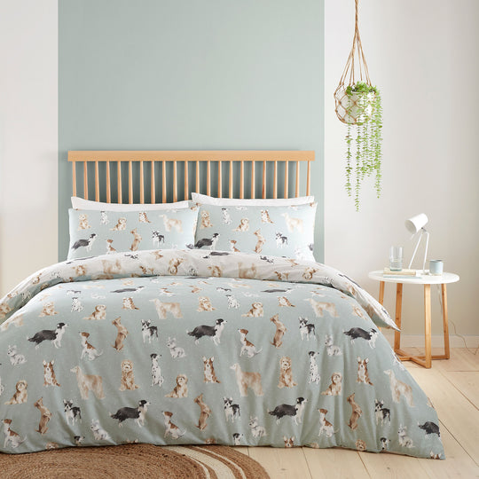 Cute Dogs Duvet Cover Set in Duck Egg