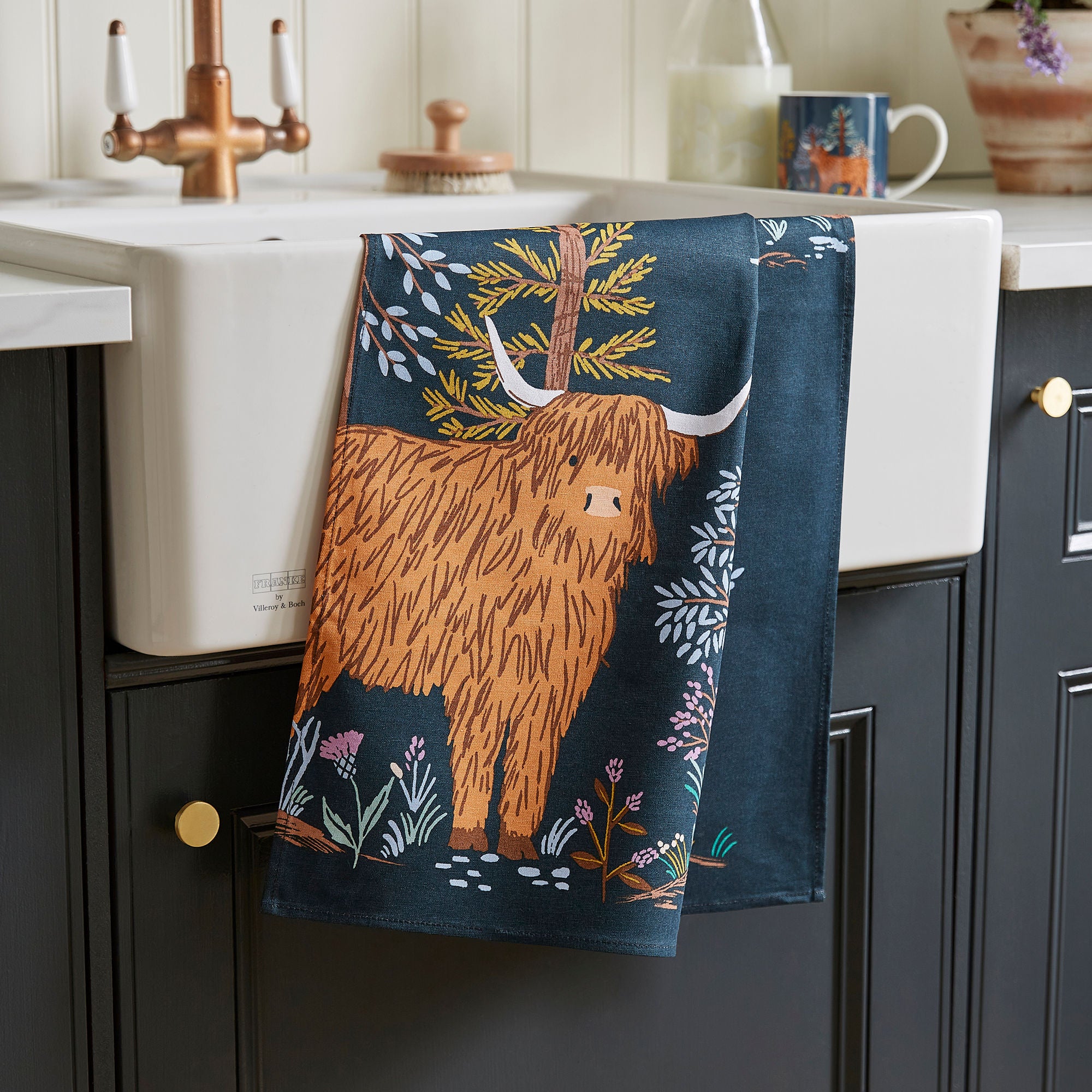 Ulster Weavers Connie the Cow Tea Towel - Cotton One Size in Navy - Tea Towel - Ulster Weavers