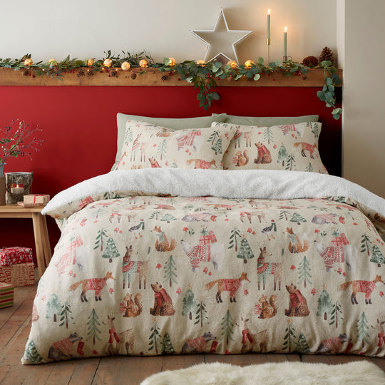 Christmas Woodland Animals Duvet Cover Set in Natural