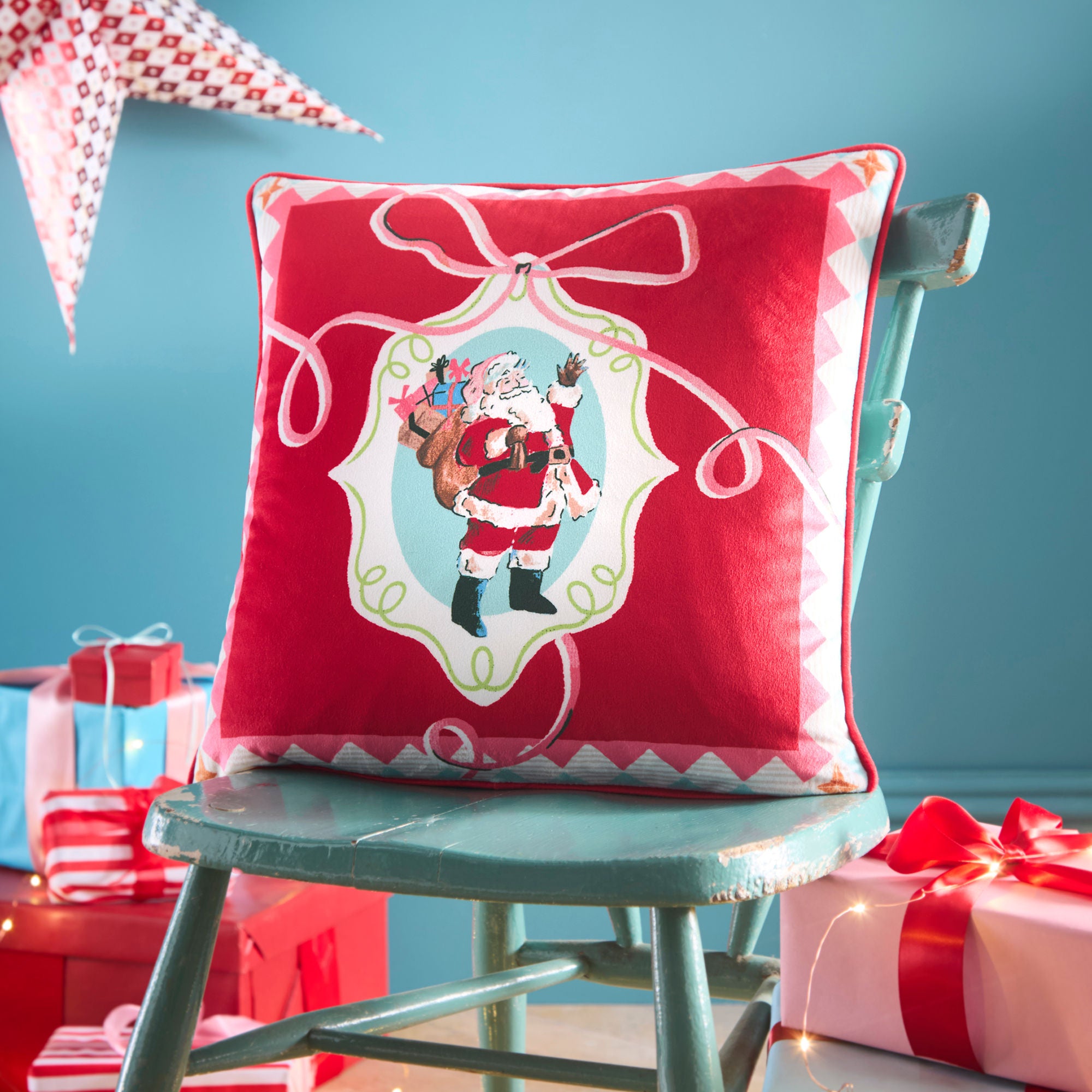 Christmas Vintage Frames Cushion in Red 43 x 43cm - Cushion - Fusion