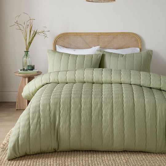 Crinkle Wave Duvet Cover Set in Green