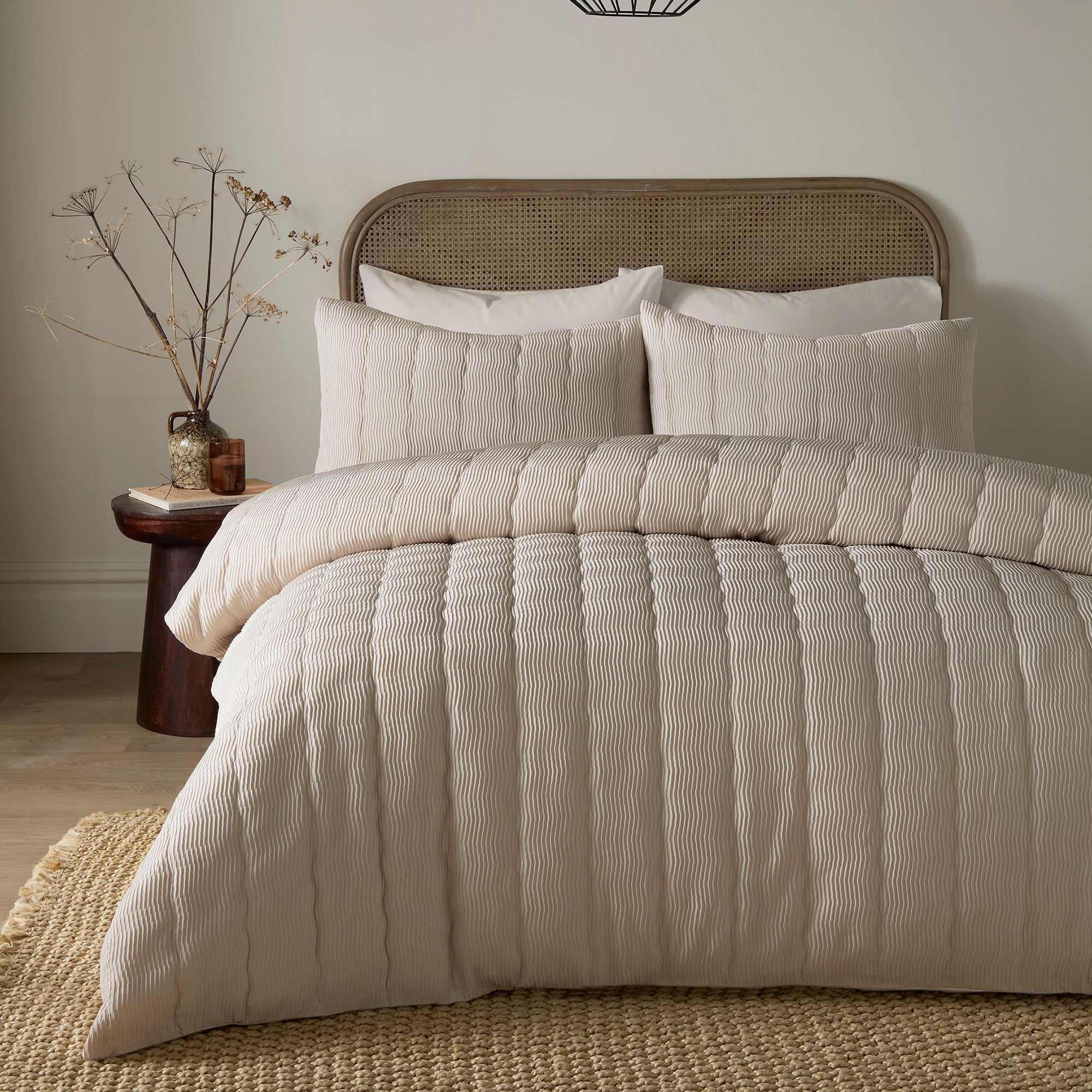 Crinkle Wave Duvet Cover Set in Natural - Duvet Cover Set - Serene