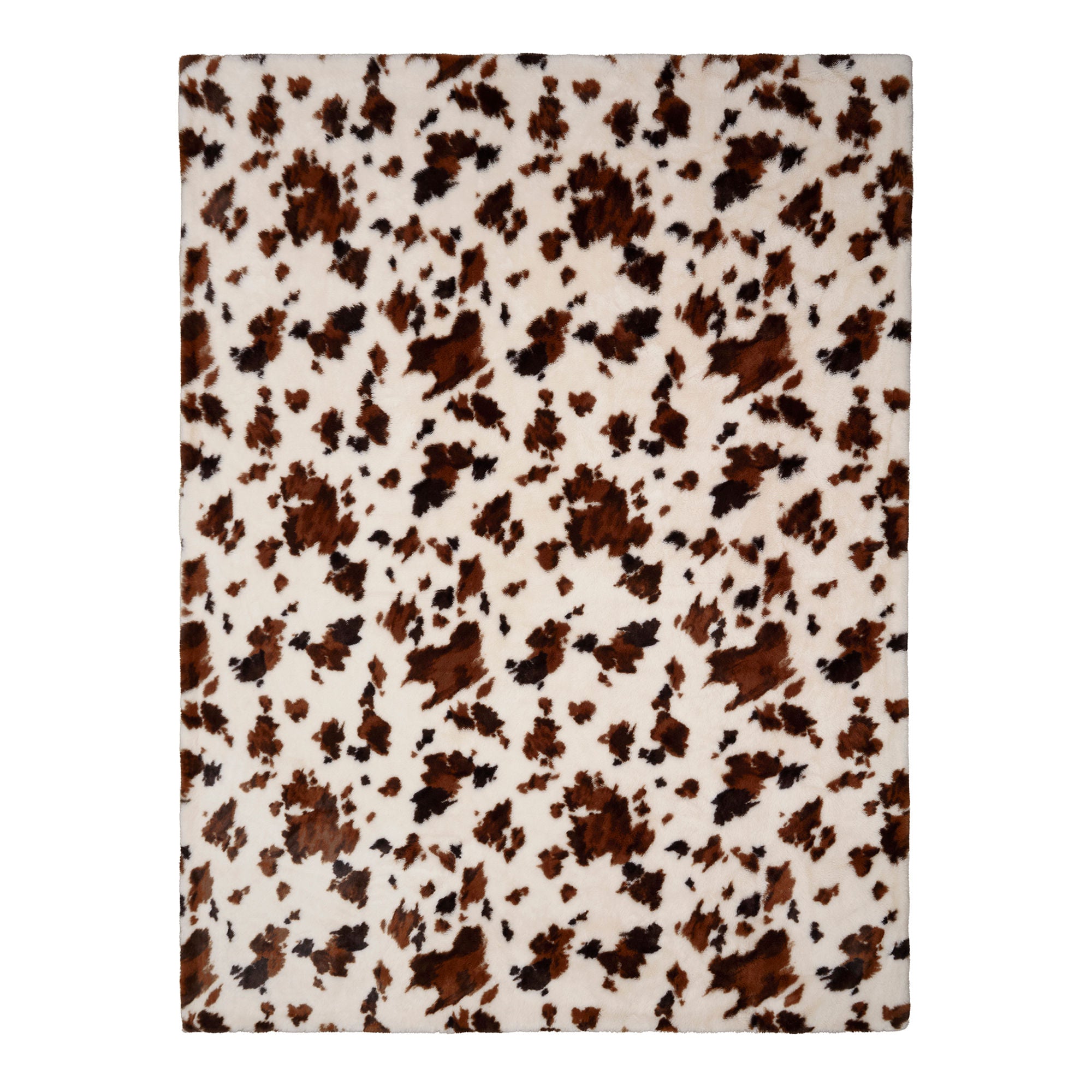 Cow Print Faux Fur Bedspread in Natural 150 x 200cm