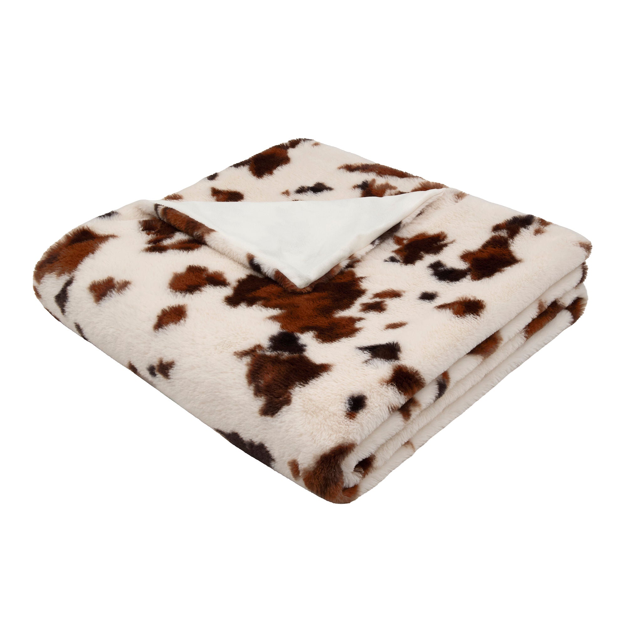 Cow Print Faux Fur Bedspread in Natural 150 x 200cm