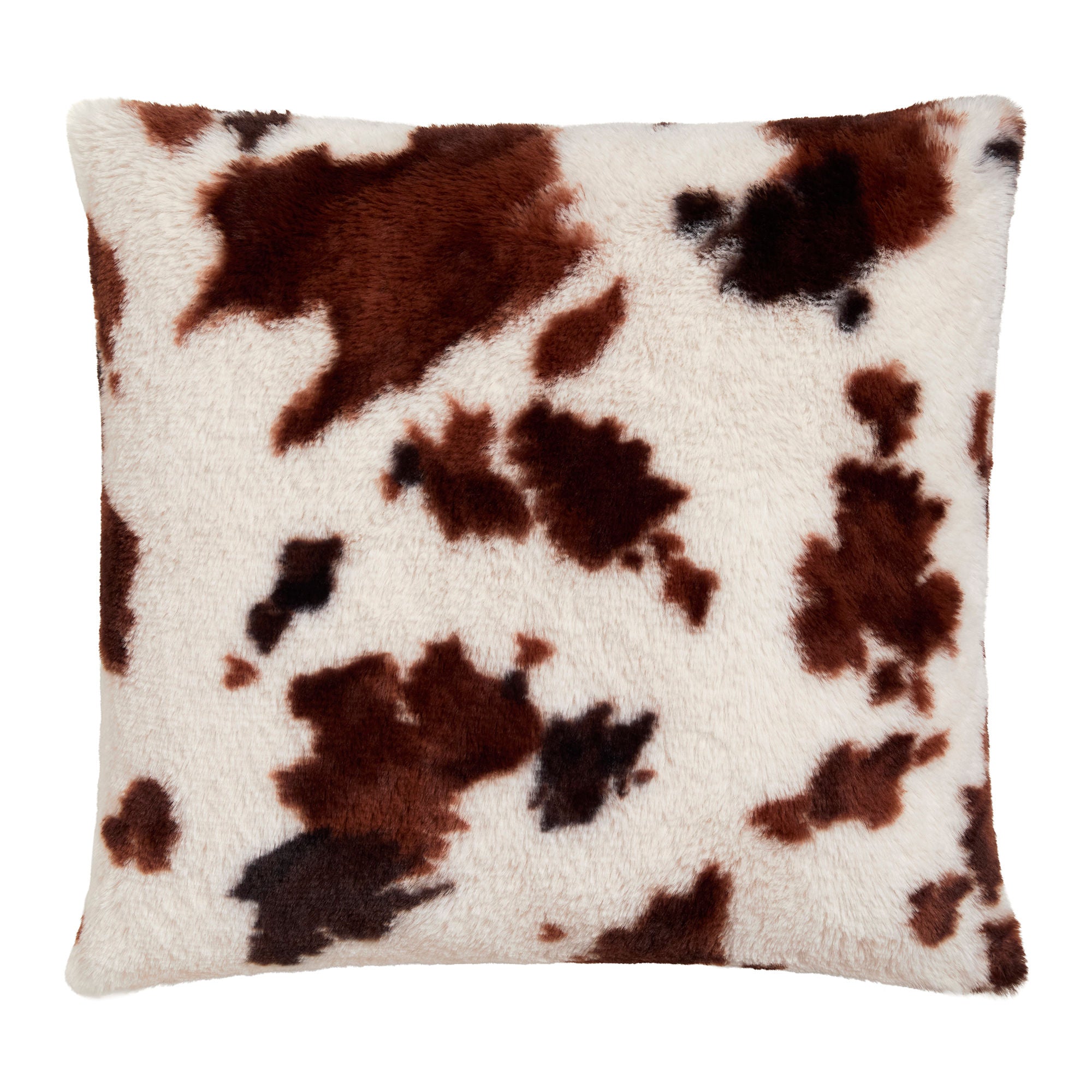 Cow Print Faux Fur Cushion in Natural 43 x 43cm