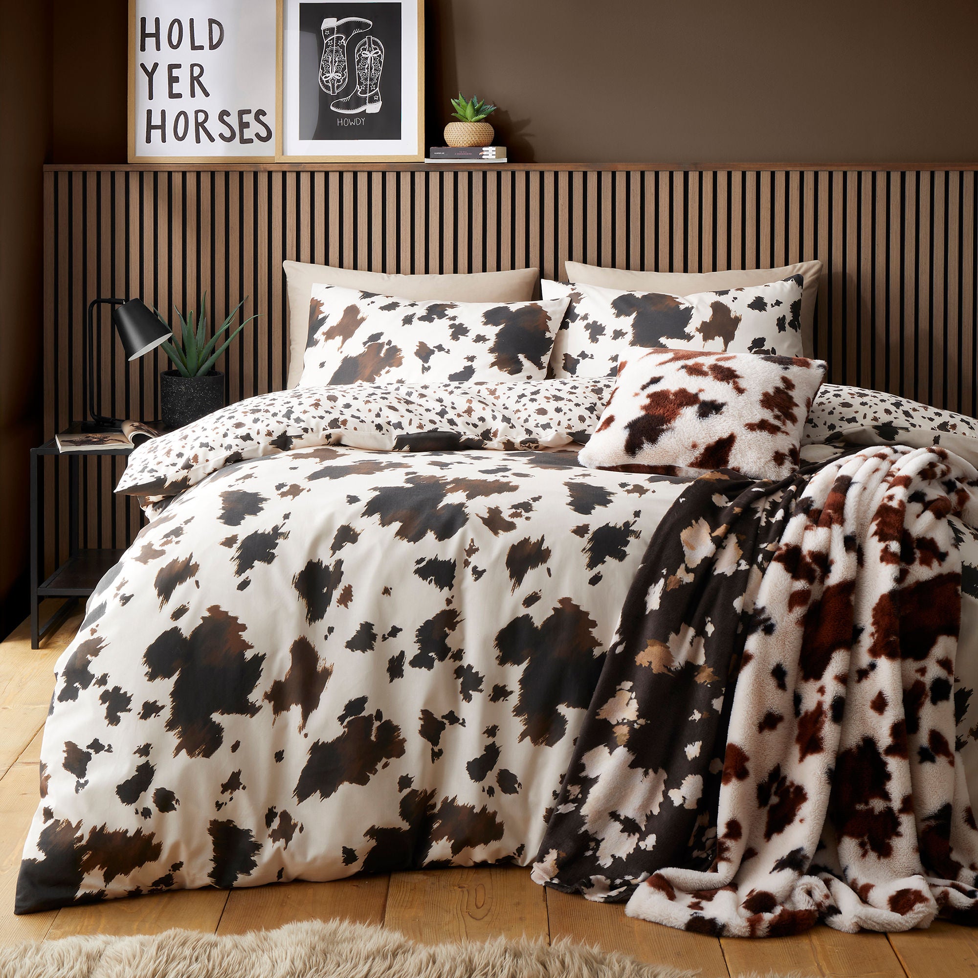 Cow Print Faux Fur Cushion in Natural 43 x 43cm