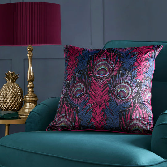 Dandy Peacock Cushion in Plum 55 x 55cm