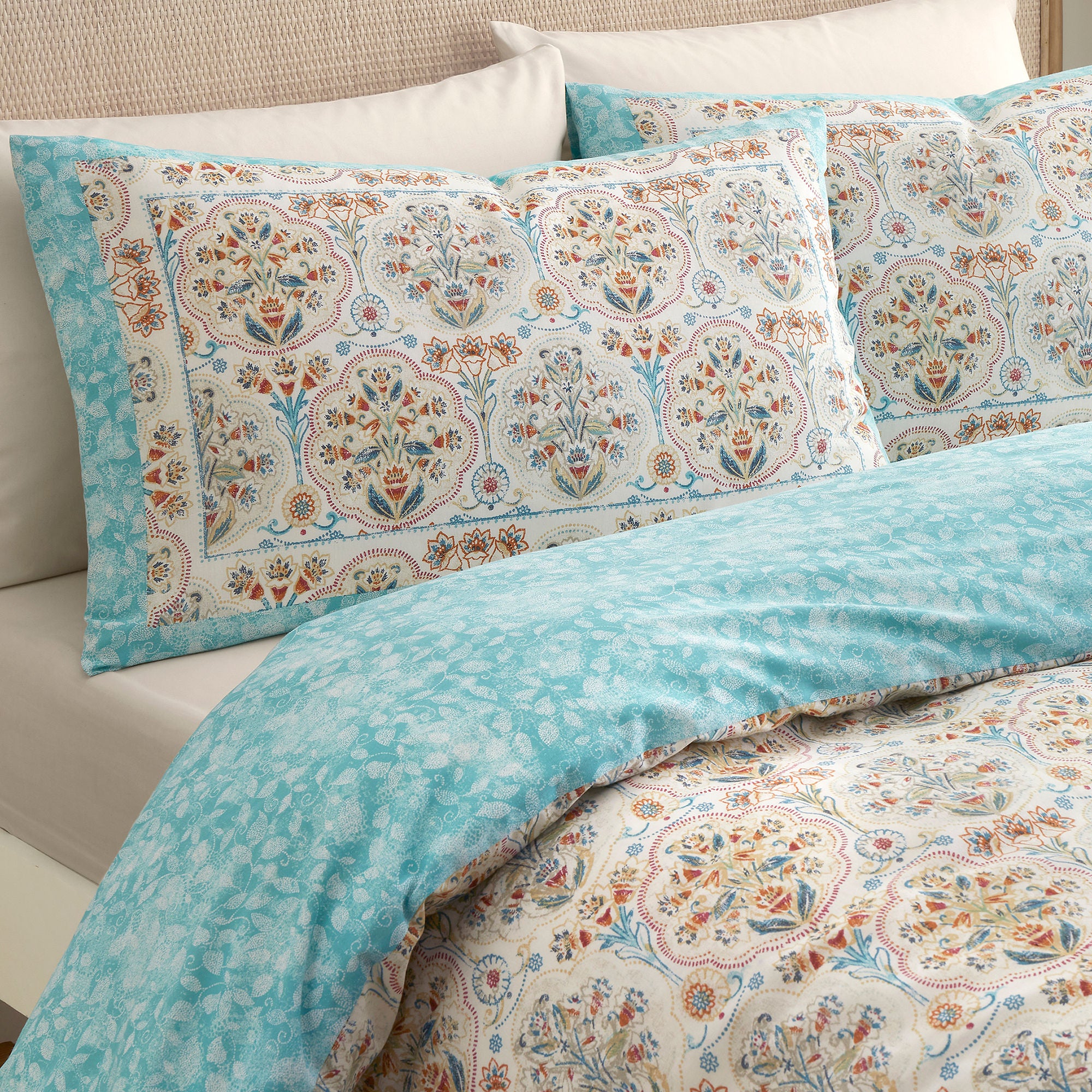 Edena Decorative Floral Duvet Cover Set in Natural - Duvet Cover Set - Dreams & Drapes