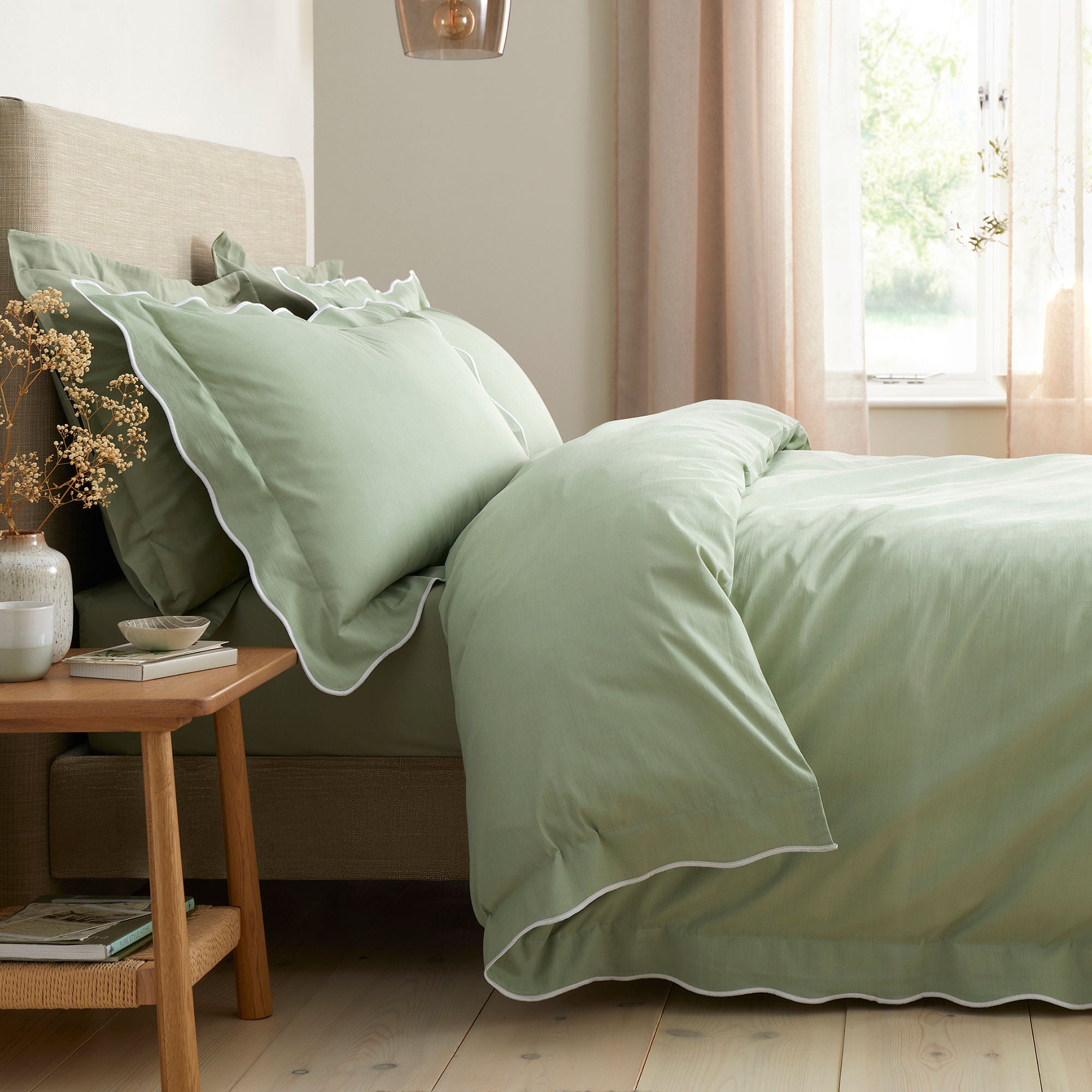 Scallop Edge Duvet Cover Set in Green - Duvet Cover Set - Appletree Boutique