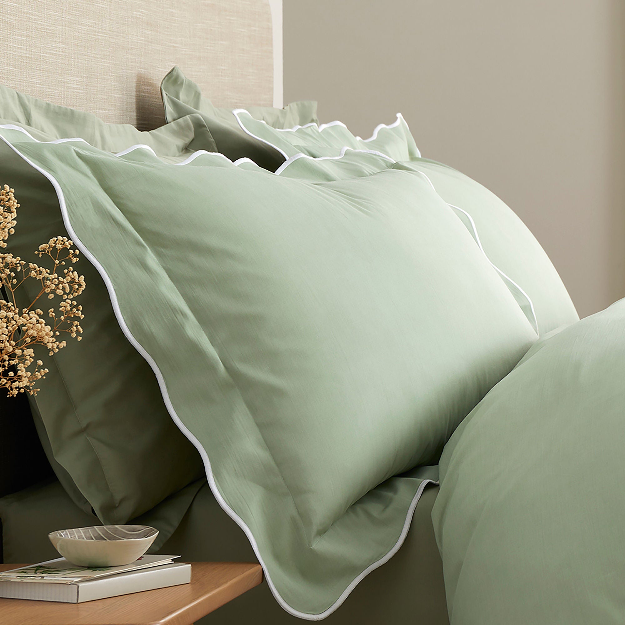 Scallop Edge Duvet Cover Set in Green - Duvet Cover Set - Appletree Boutique