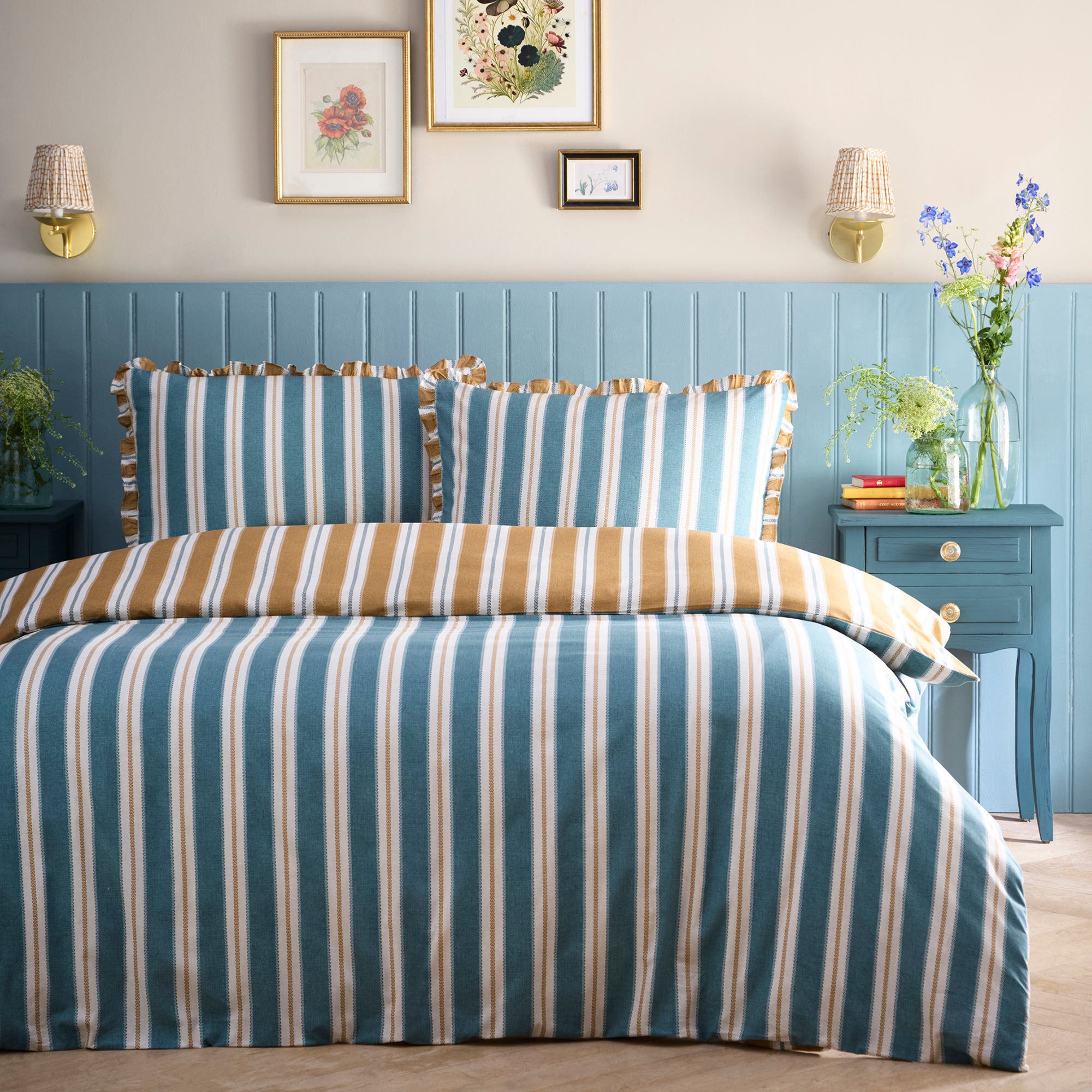 Eloise Stripe Duvet Cover Set in Teal - Duvet Cover Set - Appletree