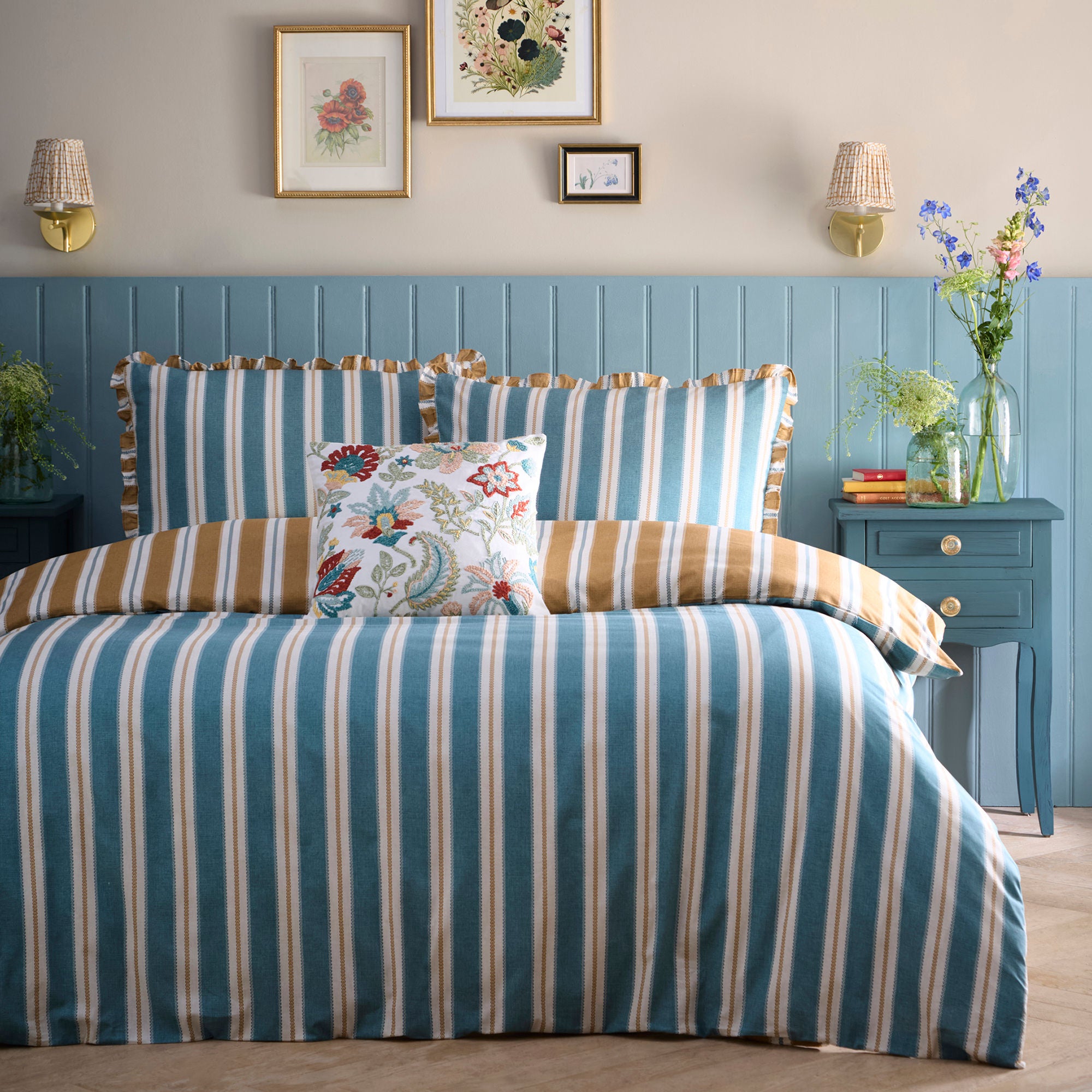 Eloise Stripe Duvet Cover Set in Teal - Duvet Cover Set - Appletree