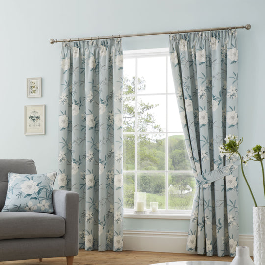 Eve Pencil Pleat Curtains in Duck Egg