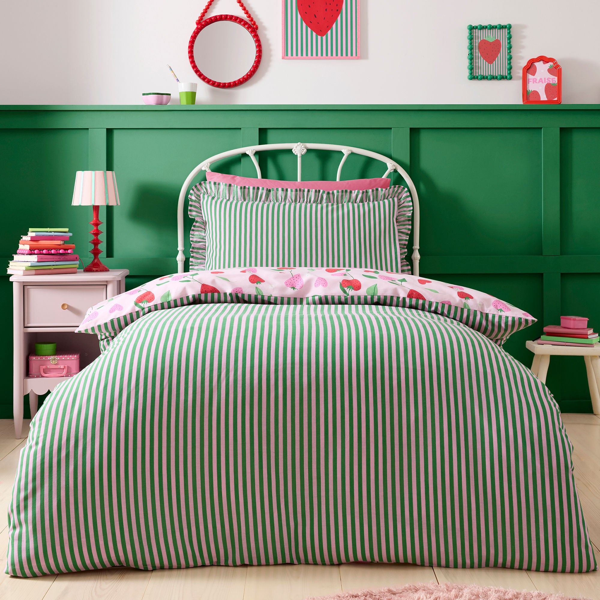 Fun Strawberries Duvet Cover Set in Pink - Duvet Cover Set - Bedlam