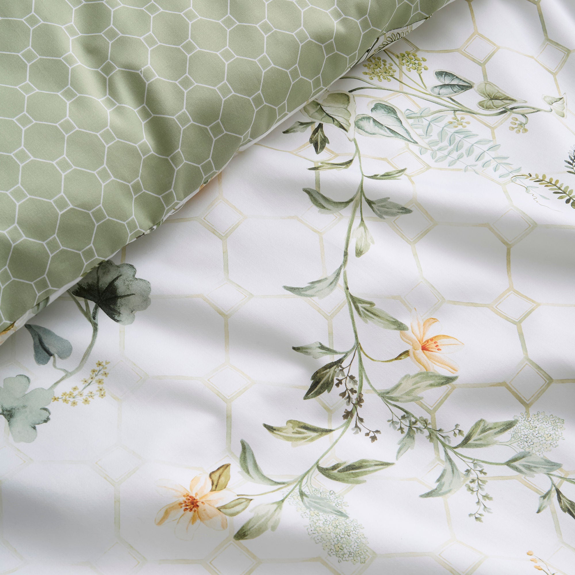 Floral Trellis Duvet Cover Set in Green - Duvet Cover Set - Appletree Heritage