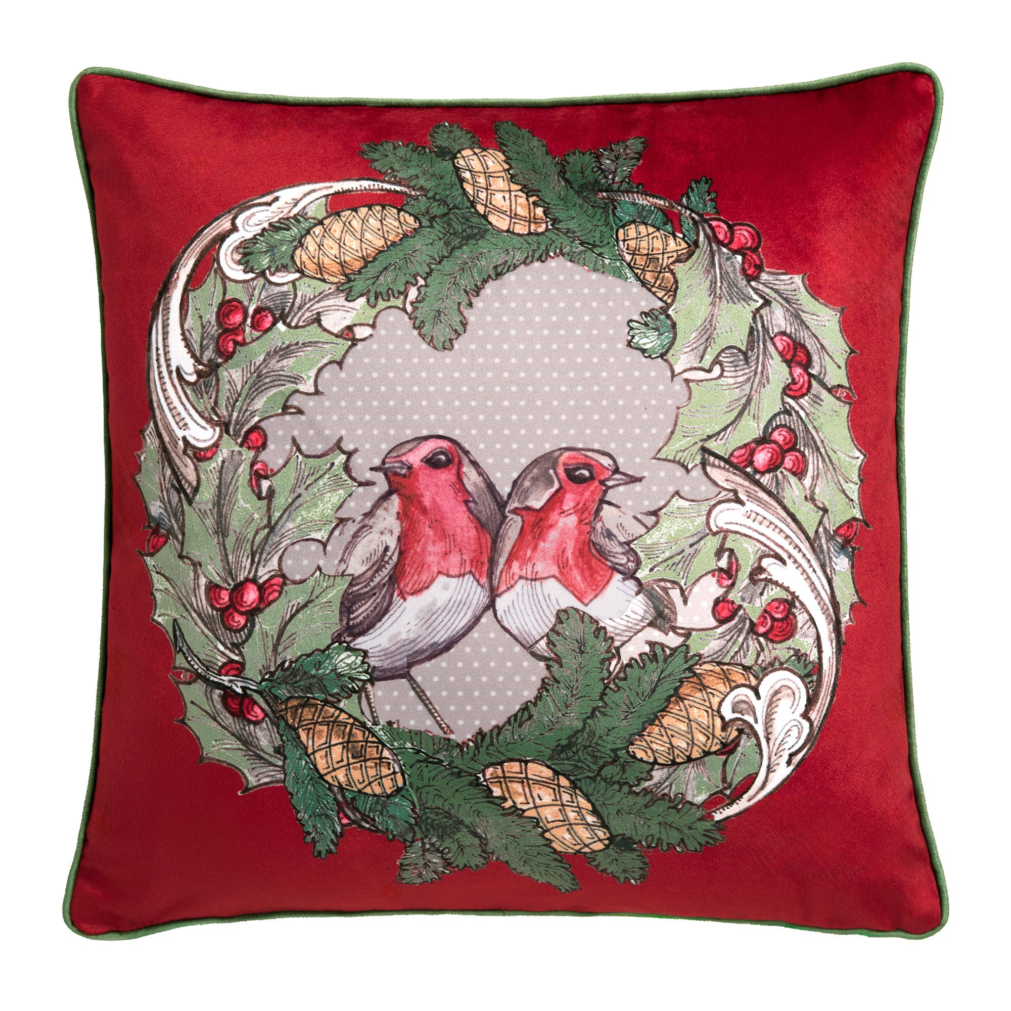 Festive Robin Cushion in Red 43 x 43cm - Cushion - Laurence Llewelyn-Bowen