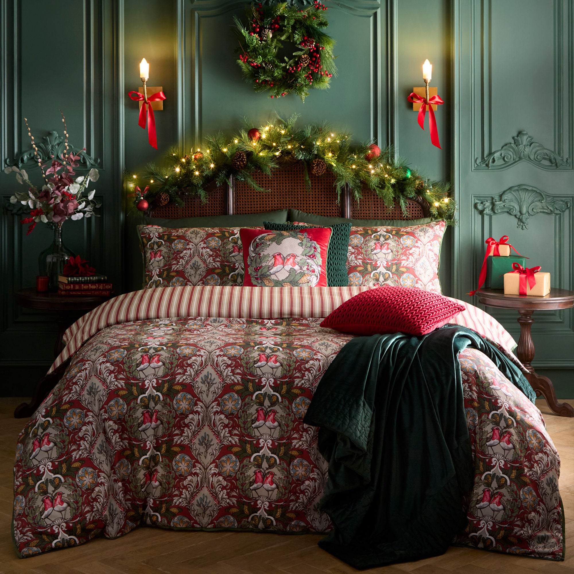Festive Robin Cushion in Red 43 x 43cm - Cushion - Laurence Llewelyn-Bowen