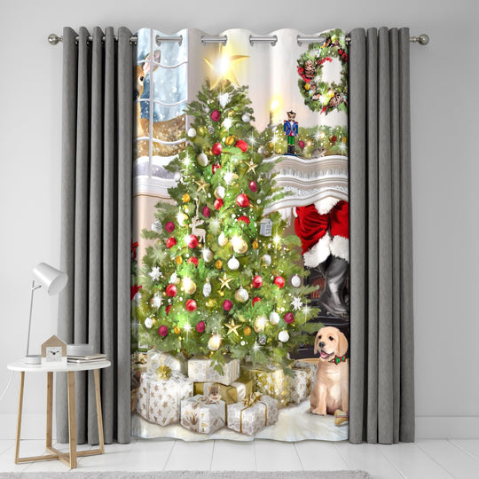 Christmas Tree Eyelet Single Panel Door Curtain in Multicolour