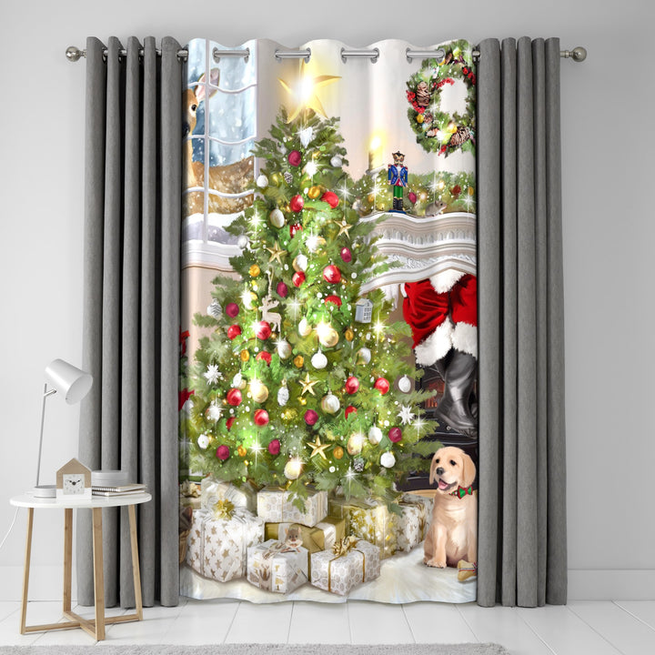 Christmas Tree Eyelet Single Panel Door Curtain by Fusion in Multi - Eyelet Single Panel Door Curtain - Fusion