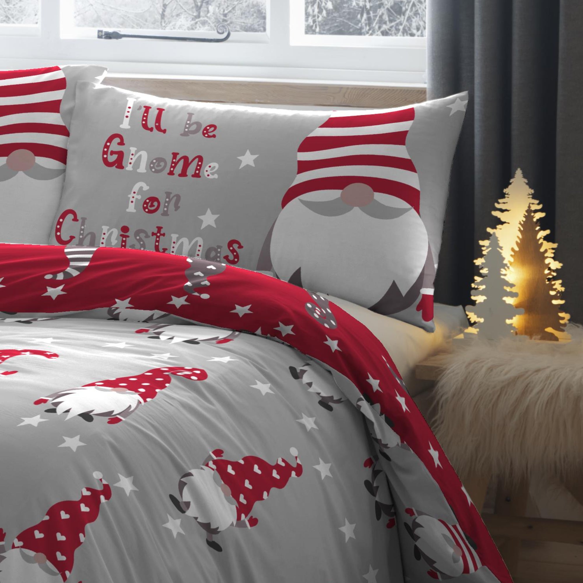 Christmas Gnome Duvet Cover Set in Silver