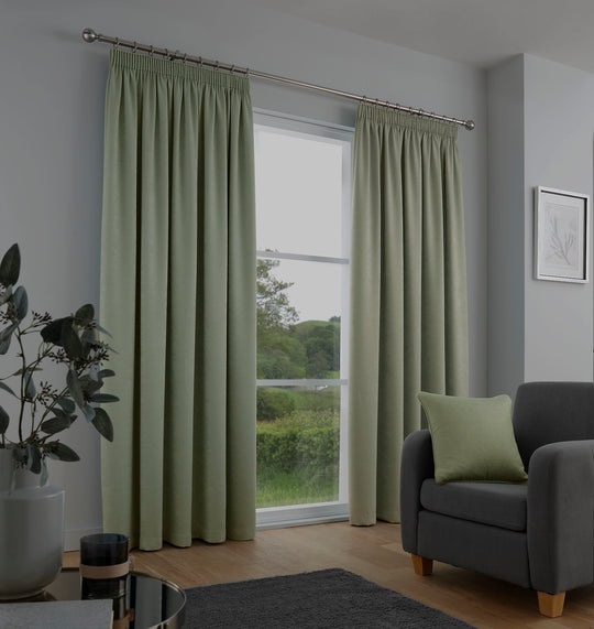Galaxy Pencil Pleat Curtains in Green
