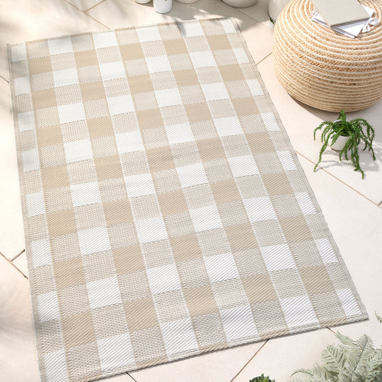 Gingham Outdoor Rug in Natural 120 x 170cm