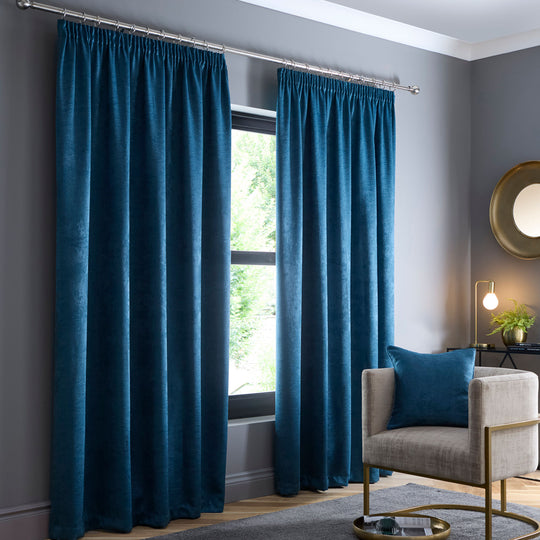 Galaxy Pencil Pleat Curtains in Dark Teal