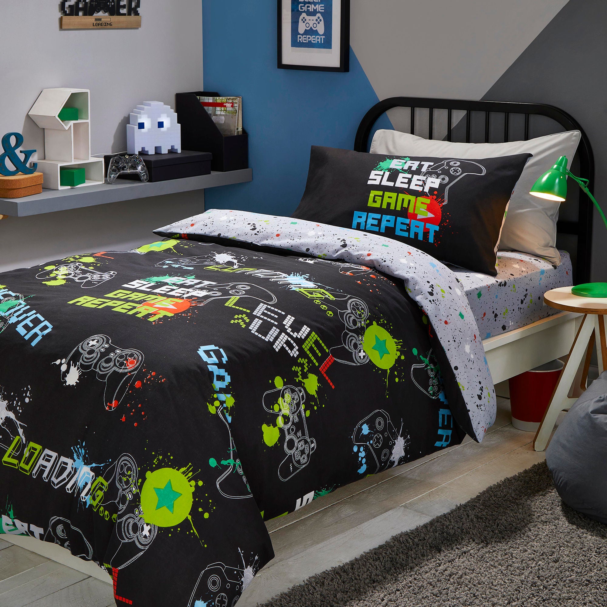 Game Glow 28cm Fitted Bed Sheet by Bedlam in Black - 28cm Fitted Bed Sheet - Bedlam