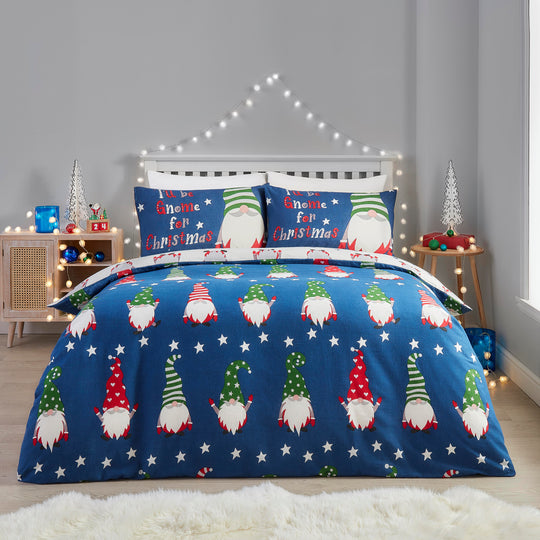 Gnome For Christmas Duvet Cover Set in Navy