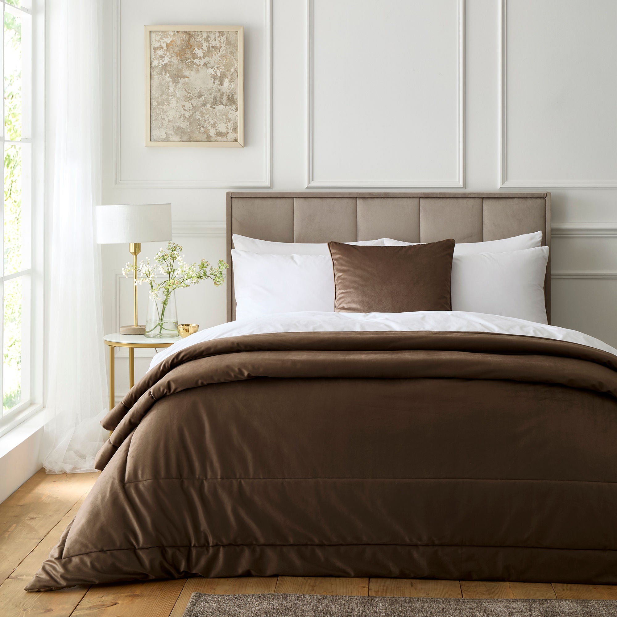 Harlan Velvet Bedspread in Chocolate 235 x 235cm - Bedspread - Appletree Heritage