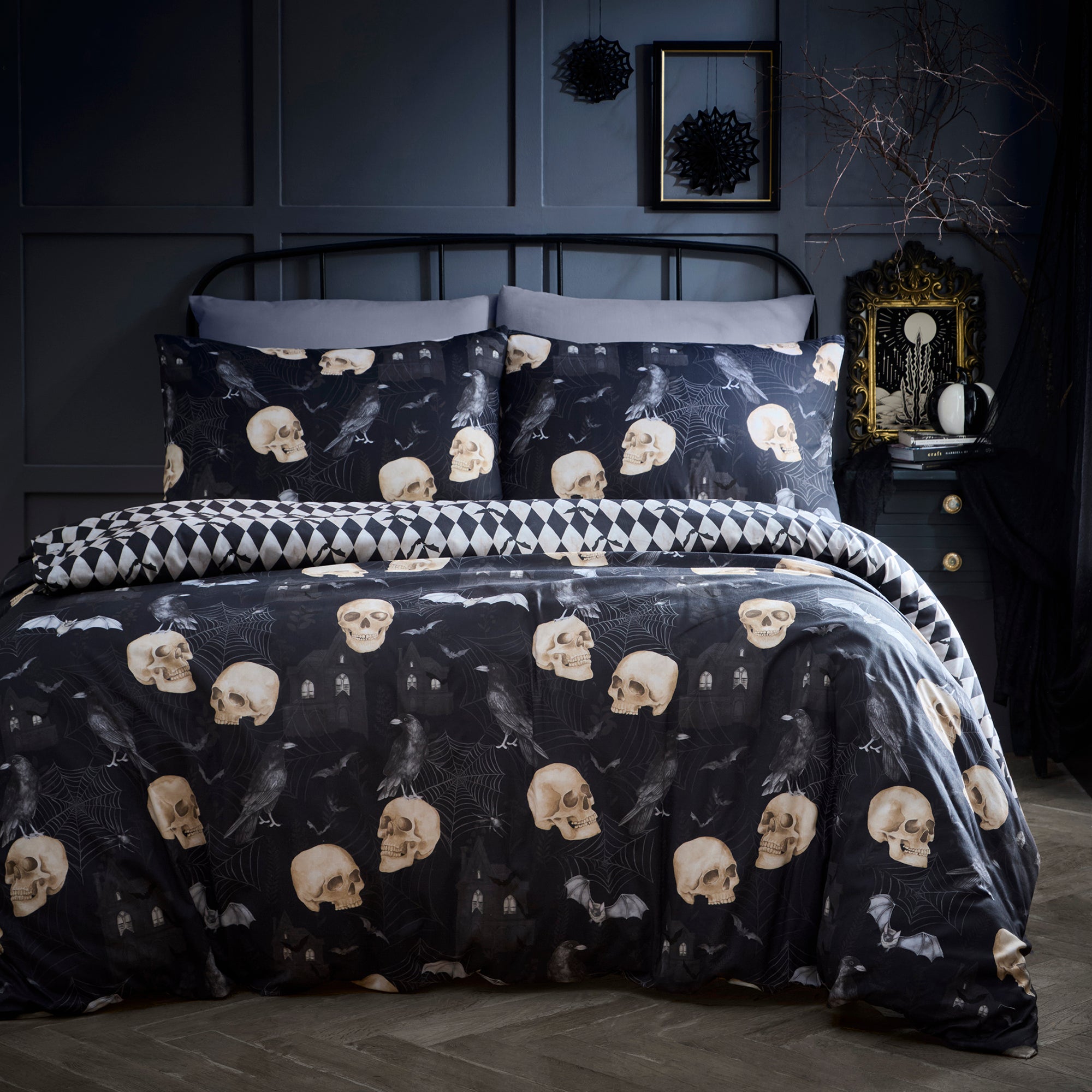 Gothic Skulls Halloween Duvet Cover Set in Black - Duvet Cover Set - Fusion